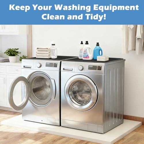 Washer And Dryer Topper Protector Silicone Mat 24"X19.7" Waterproof Washing Machine Top Cover with Raised Edges Non-Slip Laundry Countertop for Washer Dryer， Black - Thumbnail 6