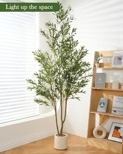 Sillaff Olive Tree 7FT Fake Tree Faux Plants Indoor with Pot Artificial Tree Nearly Natural Olive Branches and Fruits for Living Room Home Office Decorations - Thumbnail 2