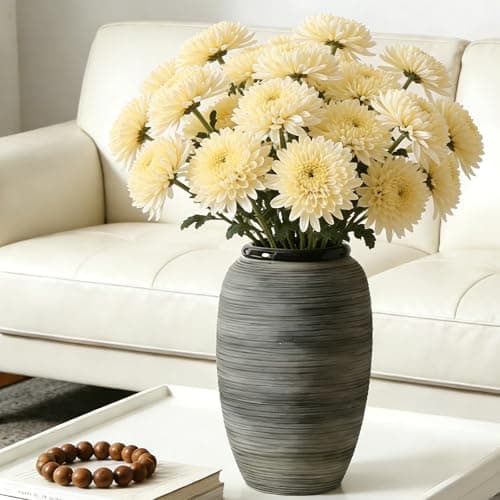 ALMA 12'' Tall Wide Mouth Flower Vase, Black Large Ceramic Vase for Table Centerpieces, Grey Boho Vase for Living Room, Farmhouse, Entryway, Mantel, Bookshelf, Home Decor - Image 1