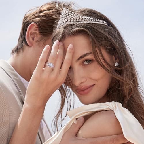 Vinoya 925 Sterling Silver Wedding Rings for Women Cubic Zirconia Rose Gold Plated Rings Three-in-One Engagement Promise Eternity Bands for Bridal Stackable Ring Size 6 - Thumbnail 5