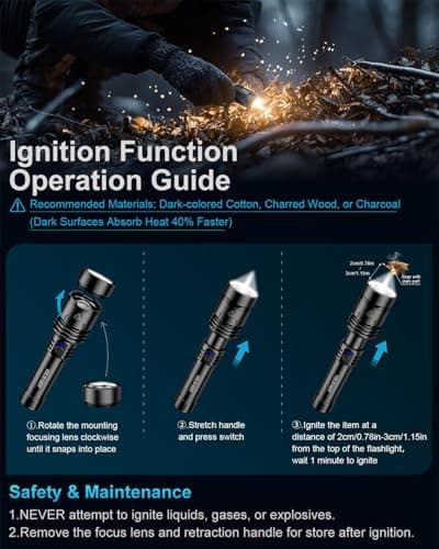 VOLISABER Flashlight 2000 High Lumens, Rechargeable Zoomable LED Tactical Flashlight with Ignition Lens, Emergency Flashlight for Camping Home Security, 5 Modes Waterproof Handheld Flashlights - Thumbnail 3