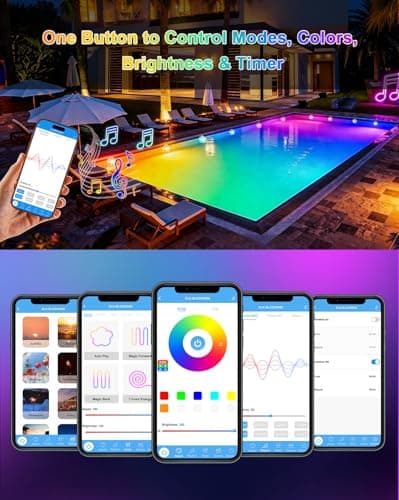 RGB+IC Pool Lights for Inground & Above Ground Pools, Submersible Underwater Pool Lights with App & Remote Control, 16M Colors, 100 Scene Modes, Timer, IP68 Waterproof, Night Swimming & Pool Parties - Thumbnail 4