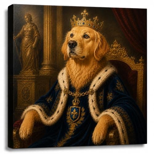 VYPEROCK Golden Retriever King Canvas Wall Art, Royal Dog Portrait for Dog Lovers, Vintage Renaissance Pet Painting, Elegant Old Money Home Decor, Ready to Hang Canvas Gift, 10" L x 8" W