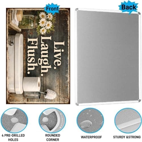 Live Laugh Flush Metal Tin Sign Funny Bathroom Wall Decor Rustic Toilet Artwork Vintage Humor Plaque Farmhouse Restroom Home Style Gift 8x12 Inch Pre Drilled Hanging Sign - Thumbnail 6