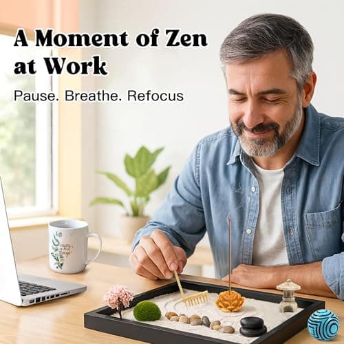 Wacloud Zen Garden Kit for Desk Decor – Japanese Mini Zen Sand Garden with 10+ Tools & Accessories, Bamboo Rakes, Torii Gate, Incense Holder & Gift Box – Stress Relief Desk Ornament for Home & Office - Thumbnail 3