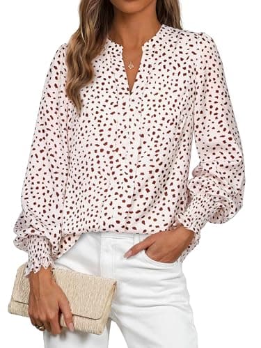 MASCOMODA Womens Boho Floral Long Sleeve Tops Spring Fashion 2026 V Neck Loose Chiffon Work Blouses Dressy Casual Shirts(Floral Beige White,X-Large) - Image 1