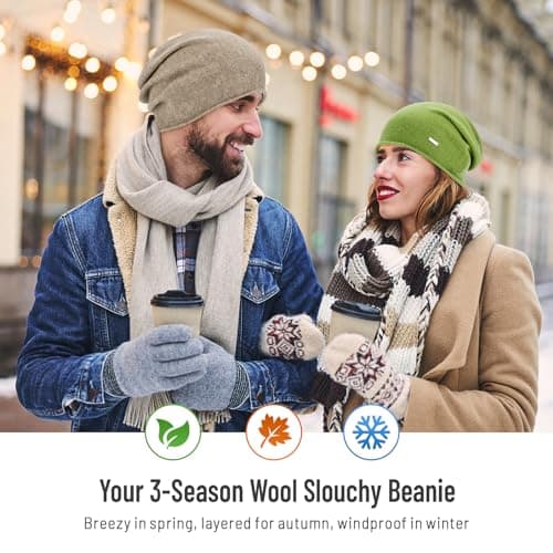 HAMUNI Wool Slouchy Beanie for Women, Soft Warm Beanies Hats- Lightweight & Breathable Knitting Skull Beanies Cap for Spring, Fall, Winter - Thumbnail 4