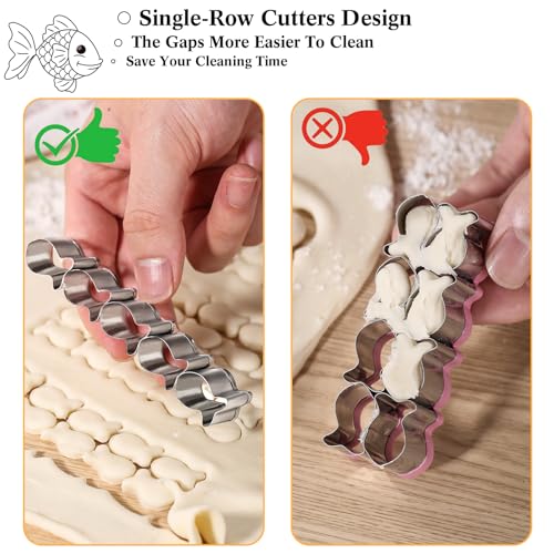 SurgeHai Goldfish Cracker Cutters 2 PCS, Mini Cookie Cutters 304 Stainless Steel Food Safe Grade, Single-Row Goldfish Cutters Designed, Come with Cleaning Brush, Easy To Clean (2) - Thumbnail 4
