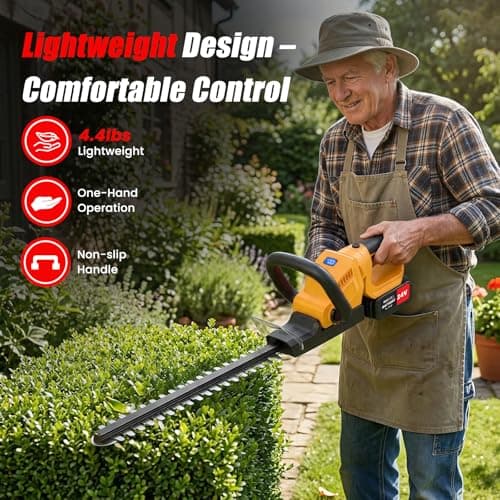 Cordless Hedge Trimmer with 2x4.0ah Battery, 24V Tree Bush Trimmer, 22" Dual-Action Blade, 24000RPM Electric Shrub Trimmer, 180° Rotatable Head, Lightweight Battery Powered for Garden & Yard - Thumbnail 6