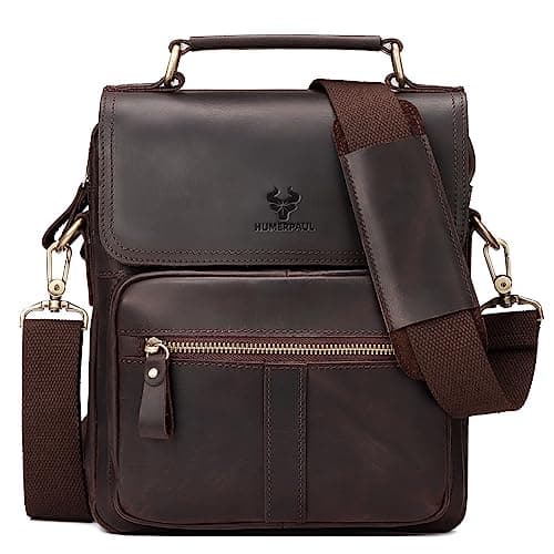 gzcz Leather Sling Shoulder Crossbody Bag Man Purse Messenger Bags for Men Women Outdoor Travel Business, DarkCoffee - Image 1