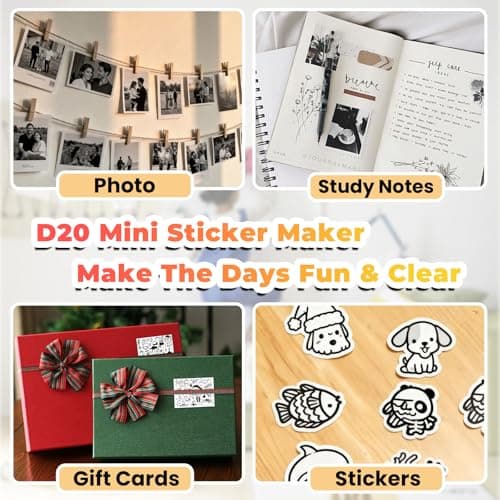 Anycash Sticker Printer Mini Print Pod, Bluetooth Sticker Maker Machine with 3 Roll Thermal Paper, D20 Portable Inkless Pocket impresora portátil Picture Label Printer for Phone DIY Journal Gift - Thumbnail 6