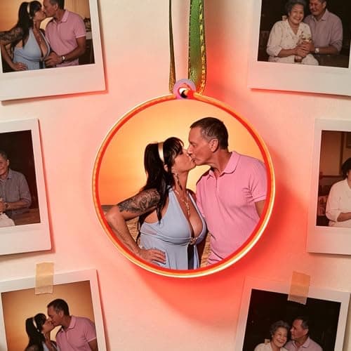 Personalized LED Light Up Photo Ornament, Customized Picture Color Hanging Pendant, Creative Keepsake Decoration for Photo Wall, Christmas Tree, Car, Anniversary Festival Gifts (Red, Small) - Image 1
