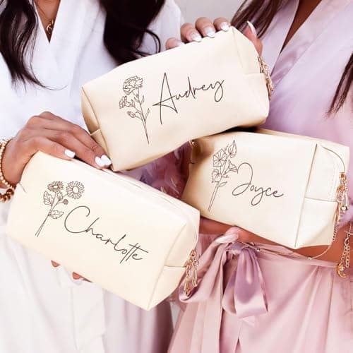 DayOfShe Personalized Name Makeup Bag for Bridesmaid Gifts Bridal Shower Wedding Gifts Custom Toiletry Bag Cosmetic Bag for Best Friend Birthday Gifts - Thumbnail 2