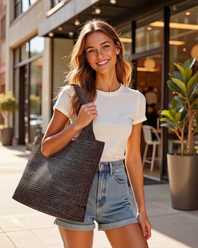 bohunono Woven Cute Tote Bag for Women,Day Bag,Fashion Shoulder Beach purse for vacation Travel Shopping Everyday Casual Use - Thumbnail 2