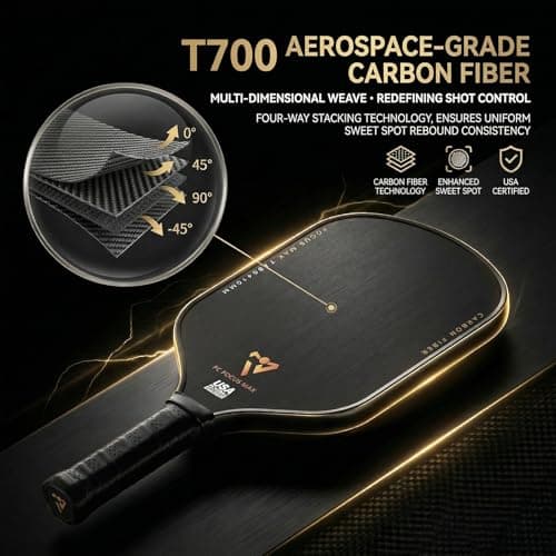 T700 Carbon Fiber Pickleball Paddles, Pickleball Set 16mm Pickle Ball Rackets with CMS Matte Surface Lightweight Honeycomb Core & Durable Edge Guard Protector Larger Sweet Spot - Thumbnail 4
