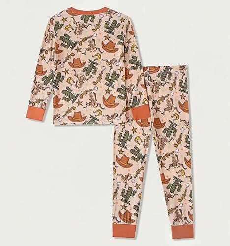 Joonberry Toddler Kids Soft Bamboo Viscose Long Sleeve Top and Pants Cloth Set–2-Piece 2-8Y Boys Girls Outfit（Cactus,4-5Y - Thumbnail 2