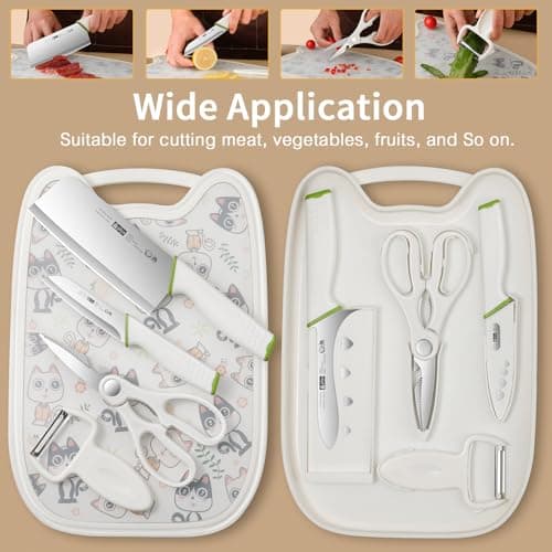 5 Piece Knife and Cutting Board Set, Cartoon Cutting Board with Knife, Premium Stainless Steel Chef Knife Set, Cooking Gifts Idea - Thumbnail 5