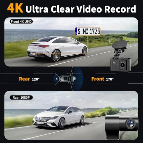 Dash Cam Front and Rear: 4K Dual Channel Dash Cam - 5GHz WiFi, Dash Camera for Cars with 64GB Card, 2" IPS, App Control, G-Sensor, Loop Recording, 170° Wide Angle, Night Vision, 24H Parking Mode - Thumbnail 3
