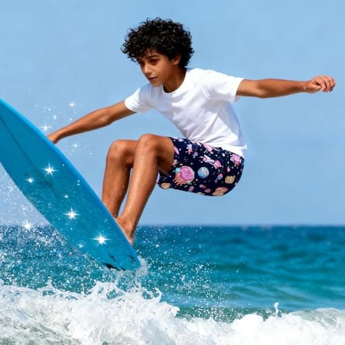 Cozople Boys Swim Shorts Swimtrunk with Boxer Brief Liner Space Donut Rocket Printed Swimsuit Swimwear Anti Chafe Bathing Suits for Size 18-20 - Thumbnail 2