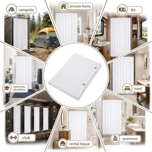 Siiluminisoy Shower Curtain with Liner, Waffle Shower Curtain Set with 12 Stainless Steel Hooks, Waterproof, Machine Washable, Luxury Fabric Shower Curtains for Apartment, White, 72" W x 72" H - Thumbnail 6