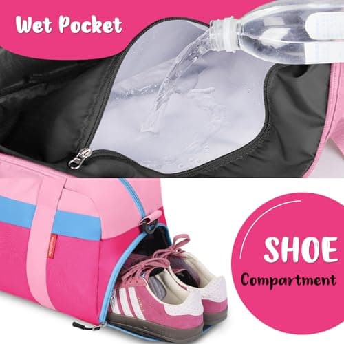WOOMADA Travel Duffle Bag, Weekend Bag with Wet Pocket & Trolley Sleeve, Overnight Duffel(pink&hot pink) - Thumbnail 4