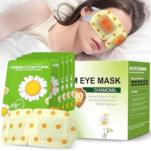 30 Packs Steam Eye Mask Chamomile,Warm Compress for Dry Eyes Sleep Mask,Hot Auto Heated Eye Masks Relaxing Gifts for Women Moist Heat Soothing Eye Fatigue,Disposable Eye Mask for SPA Essentials - Image 1