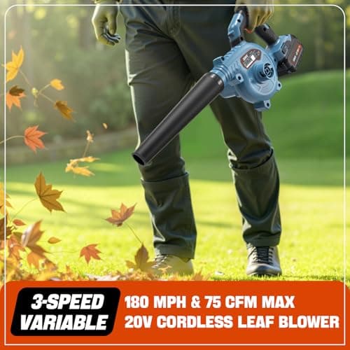 SENIX 20V Cordless Leaf Blower, Electric Blowers with Brushless Motor, 3 Variable Speed Modes, 75 CFM and 180 MPH, 2.5Ah Battery and Charger Included, Lightweight Leaf Blowers for Lawn Care (BLX2-M) - Thumbnail 3