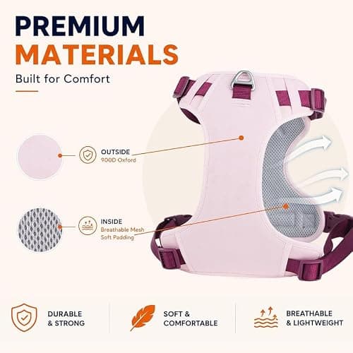 Pink Dog Harness Leash Collar Set, No Pull Reflective Dog Vest Harness with Control Handle, Adjustable Breathable Pet Harness for Small Medium Dogs Walking Training - Thumbnail 3