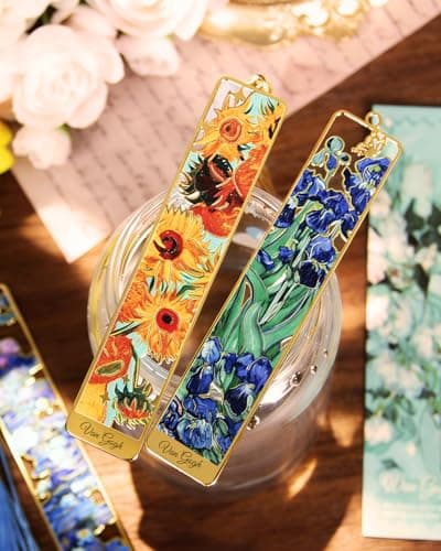 HOMTEK 4 Pieces Metal Bookmarks with Tassel, Golden Hollow Bookmark Van Gogh Monet Oil Painting Theme Book Marker for Book Lovers Writers Readers Children Teens Men Women Adults - Thumbnail 6