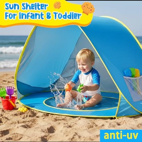 Baby Beach Tent with Pool, Pop Up Beach Tent Sun Shade for Infant Toddlers, Portable UV Protection Shade with Carry Bag for Outdoor Travel, Camping - Thumbnail 4