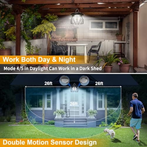 Solar Pendant Lights for Outdoor and Indoor,Solar-Powered, Motion-Activated, Remote-Controlled, 5 Lighting Modes, Warm/Cool White, Weatherproof,Ideal for Sheds, Garages, Patios, Gardens, and Barns - Thumbnail 5