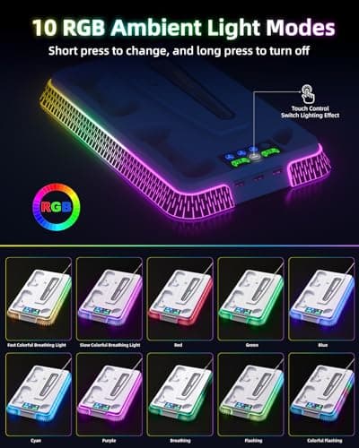 Cooling Station and Console Stand for PS5/Pro/Slim, Dual Controller Charging Station with Ambient RGB Lighting for PlayStation 5, PS5 Stand Controller Charger for Disc & Digital with Cooling Fan - Thumbnail 2