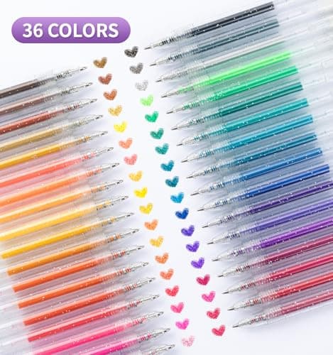 Joyask Glitter Gel Pens, 36 Colors Metallic Vibrant Retractable Sparkle Gel Pens for Coloring Journaling Drawing Doodling Colored Pen Colored Gel Pens for Kids Adult Fun Pens 0.8-1mm - Thumbnail 2