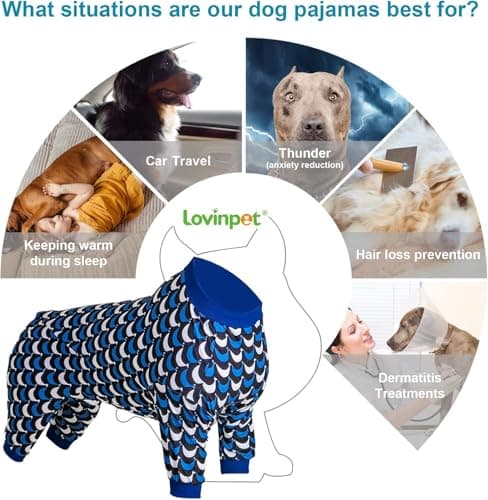 LovinPet Jammies for Large Dogs - Anti Licking & Anxiety Calming Dog Shirt, Lightweight Stretchy Summertime Print, Pitbull Shirt, Large Dogs Onesie, Pitbull Clothes, Dog Costume for Parties, Black XL - Thumbnail 5