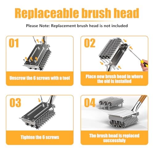 HOUSE AGAIN Grill Brush and Scraper Bristle Free with Dual Grip, 304 Stainless Steel Food-Grade Brush Head, Outdoor Grill Cleaning Brush Safe BBQ Grill Accessories Cleaner for Porcelain/Weber/Charcoal - Thumbnail 5