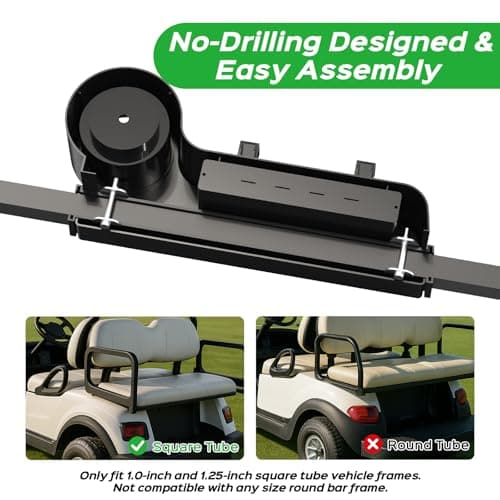 Golf Cart Armrest with Cup Holder - Universal Fit for EZGO/Club Car/Yamaha Rear Seat, Fits 1”/1.25” Square Tube Frames, Durable ABS Construction, Phone Holder, No Drilling - Thumbnail 2