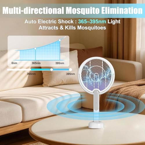 Rotating Head Electric Fly Swatter Racket, Bug Zapper Indoor with Long Telescopic Extension 4000V USB Rechargeable Mosquito Zapper Killer with Charging Base, 3 Modes Automatic & Manual - Thumbnail 6