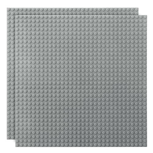 Lekebaby 2 Pack Classic Baseplates 10" x 10", Building Base Plates for Building Bricks, 100% Compatible with Major Brands and Activity Table-Baseplate, Sturdy & Safe, Age 3 and up Kids, Grey