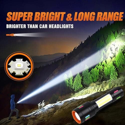 Jercoda Flashlight Rechargeable,Aluminum Handheld Rechargeable Flashlight High Lumens for Home & Outdoor,1000 Lumens Led Flashlight with COB Light & LCD Display,IPX4 Waterproof Tactical Flashlight - Thumbnail 3