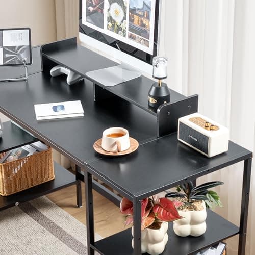 MINOSYS Computer Desk 55-inch with Storage Shelf - Black Ideal Gaming Desk for Bedrooms, Small Spaces, and Home Offices Modern Writing Desk for PCs. - Thumbnail 5