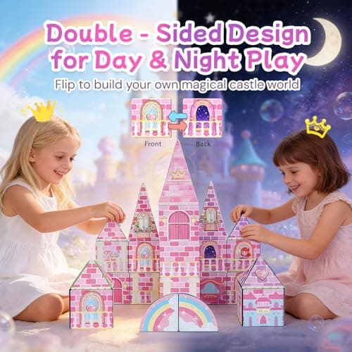 LATI Magnetic Tiles Princess Castle Building Toy for Kids, Double-Sided Magnetic Blocks for Day & Night Play, Open-Ended STEM Educational Toy, Compatible with Other Brands, Gift for Girls Ages 3–8 - Thumbnail 2