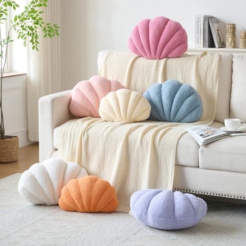 Mepherl Pink Purple Seashell Throw Pillows,13 Inch Shell Shaped Pillows Decorative Throw Pillow,Soft Seashell Plush Pillow Cushion for Bed Couch Living Room Home Decor - Thumbnail 3