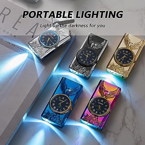 BABOBIU Electric Lighter Cool Windproof Eagle Lighter Flameless Candle Lighters USB Rechargeable Lighters with Cool Clock dial Gift for Men, Boyfriend, Husband (Colorful) - Thumbnail 5