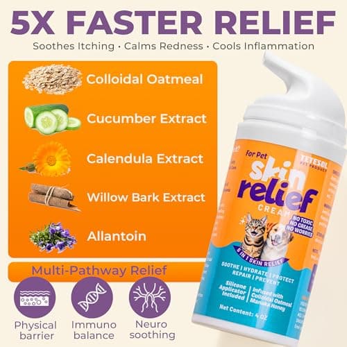 Tetesol Dog Itchy Skin Relief Cream Hot Spot Treatment, Dogs Balm Rapid Healing Dry Itchy Skin with Colloidal Oatmeal Manuka Honey- 100g Lotion with Applicator - Thumbnail 6