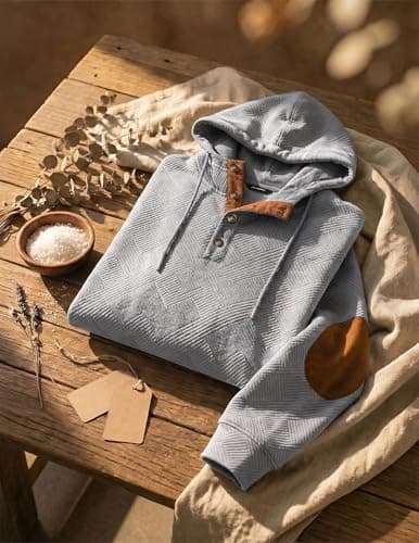 JMIERR Mens Fashion Hoodies Casual Cotton Long Sleeve Half Button Pullover Hooded Sweatshirts for men Oversized Hoodie, 2XL, Grey - Thumbnail 5