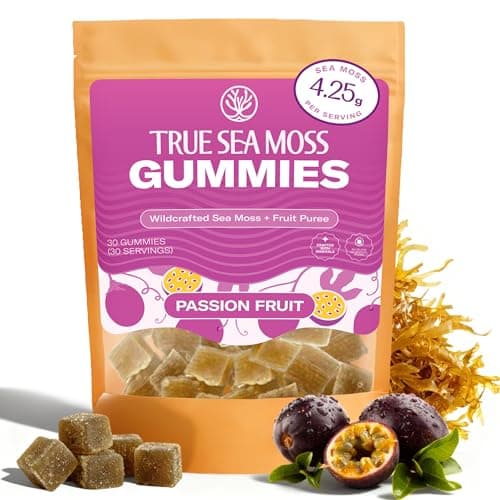 True Sea Moss Gummies – High Potency 4250mg Authentic Sea Moss Gel – Raw & Wildcrafted – Sweetened with Organic Coconut Sugar & Real Passion Fruit Purée – 30 Gummies (30 Servings) - Image 1