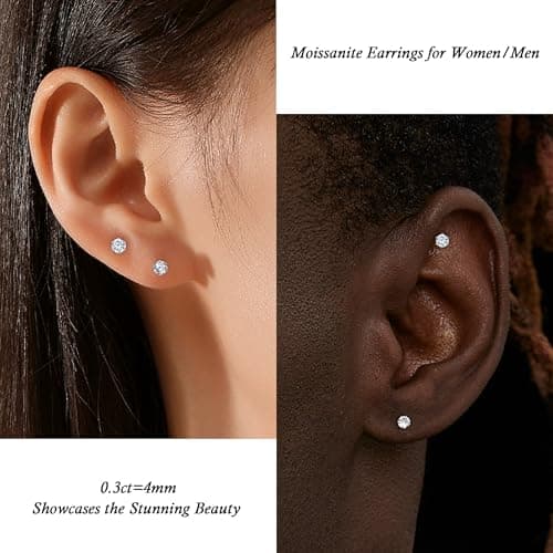 Trinckle Moissanite Earrings for Men, Hypoallergenic Sterling Silver Lab Created Diamond Earrings Women Moissanite Studs 0.3CT Moissanite Jewelry as Second Hole Earrings for Daughter Birthday Gifts - Thumbnail 3