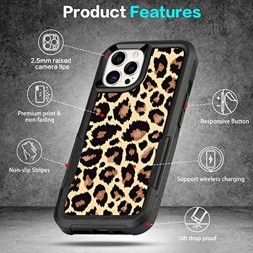 LOQUPE Designed for iPhone 13 pro max,Heavy-Duty Tough Rugged Lightweight Slim Shockproof Protective Case for iPhone 13 pro max 6.7 Inch,Women Girls,Cute Leopard Print Pattern - Thumbnail 5