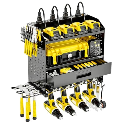 SEENWUUN Power Tool Organizer Wall Mount Heavy Duty 130 lbs, 4 Layers Storage Rack with 6 Drill Holders & Battery Storage, Cordless Tool Organizer for Garage, Workshop & Tool Room - Image 1