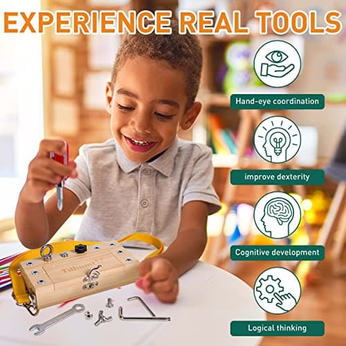 Tilhumt Montessori Screwdriver Board Set - Portable Busy Board Screwdriver Toy Set for 3-5 Toddlers for Travel with Carry Strap & Storage Box, Kids Nut/Bolt Montessori Educational Tools - Thumbnail 5